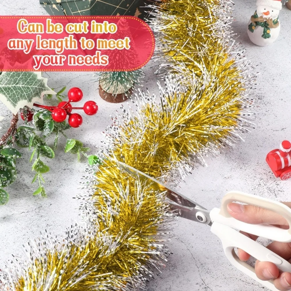 164 ft Christmas Frost Tip Tinsel Garland Glitter Silver Edge Metallic Streamers